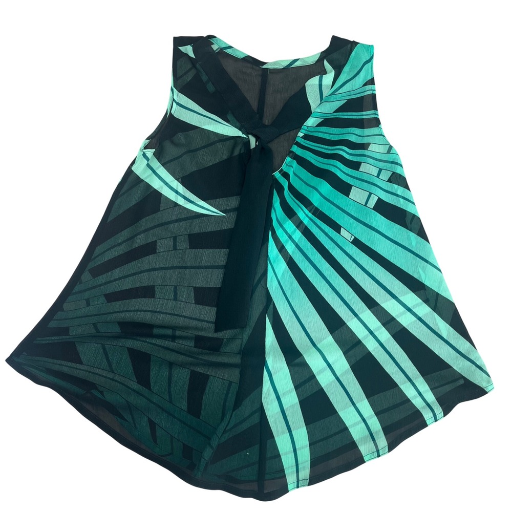 Chiffon Sleeveless Sheer Blouse Womens Medium Green Tropical Palm Geometric Top